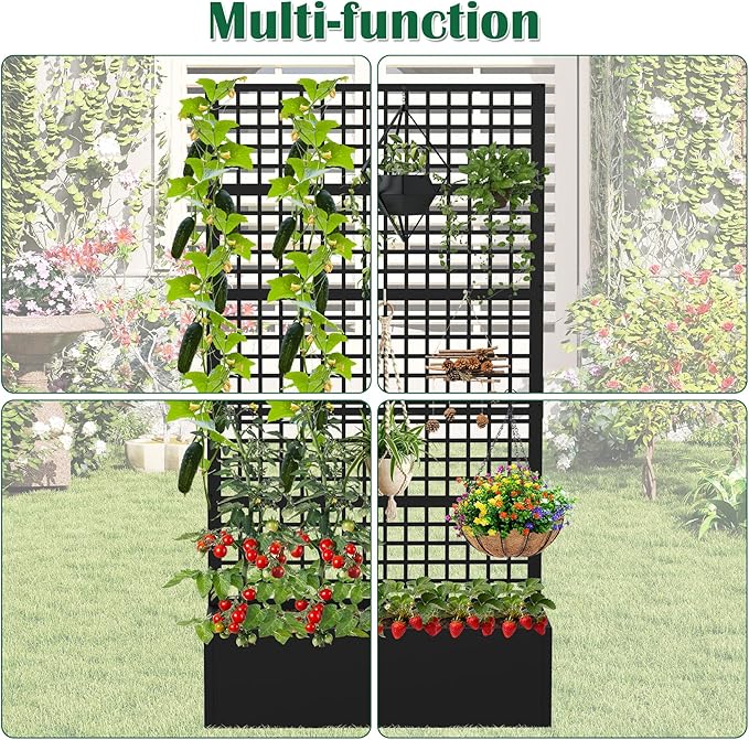 Metal Planter Box with Trellis 36" L x 16" W x 72" H, Raised Garden Bed with Privacy Screen, Privacy Planters for Climbing Plants, Flowers, Vegetables, Fruits