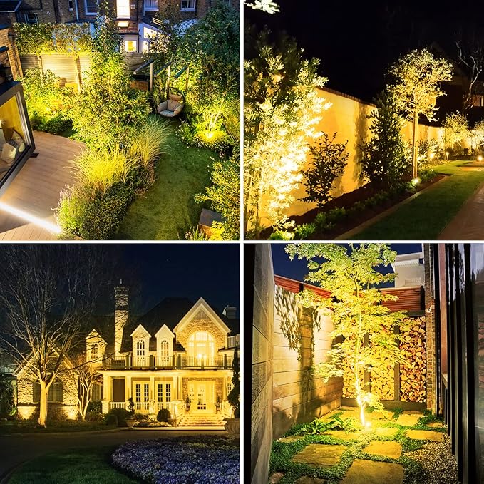 T-SUNUS Christmas Solar Landscape Spotlights Warm White, 2W Garden Spot Lights Outdoor 9.8ft Cable IP65 Waterproof Security Downlight 2-IN-1 for Flag Tree Pond Garage Deck Yard Wall Backyard Halloween