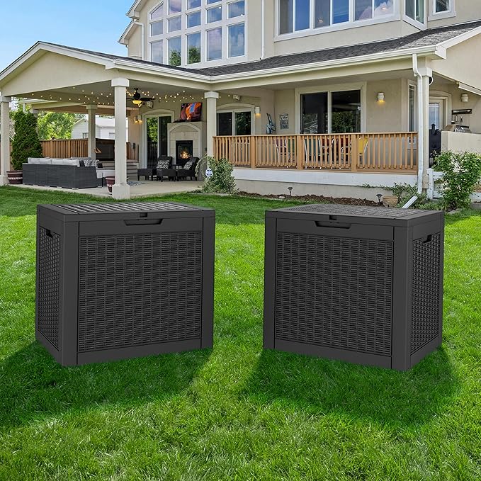 Outdoor Storage Box, Resin Deck Boxes Indoor and outdoor, Waterproof Storage Box Lockable Lid (Black, 35 Gallon-2 Pack)