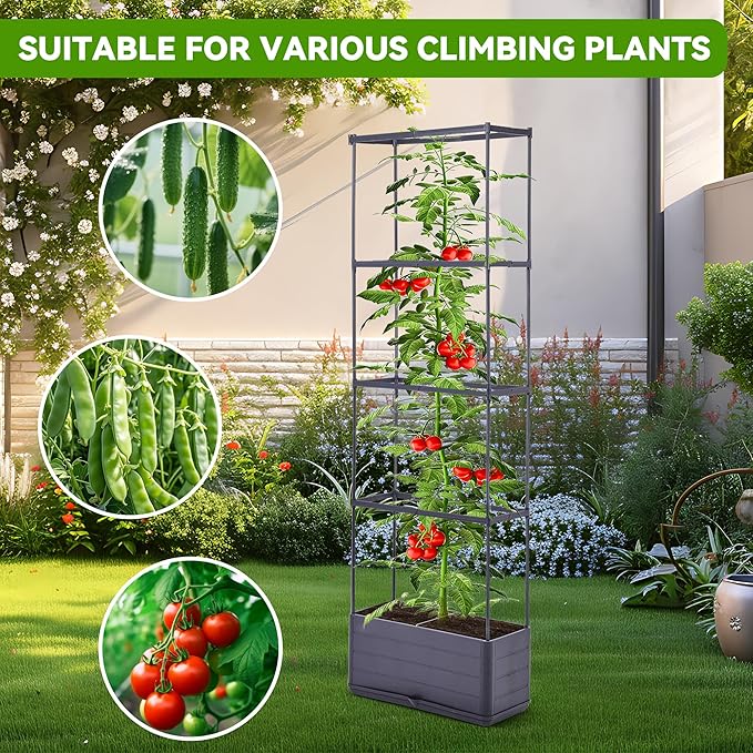 GENMOUS 2 Pack Rectangle 4 Tier Tomato Planter, Raised Garden Bed Tall 45'' Vertical Elevated Garden Planter Standing Garden Bed Planter Box with Drainage Holes Patio Balcony Porch Black