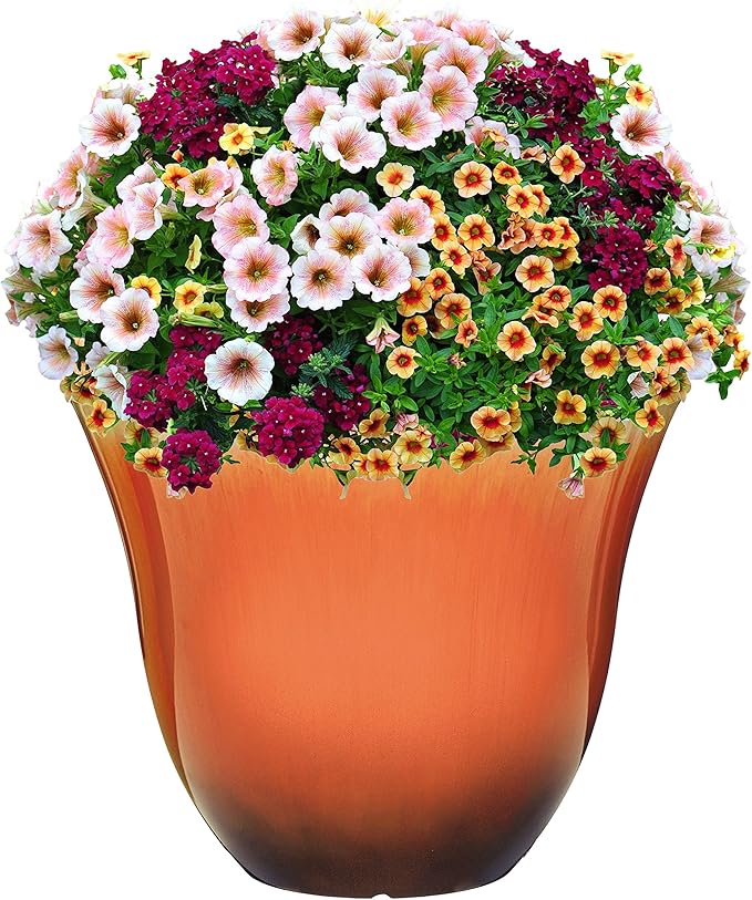 Classic Home and Garden Resin Planter, 15" | Tequila Sunrise | Pack of 2 | Flower Pot