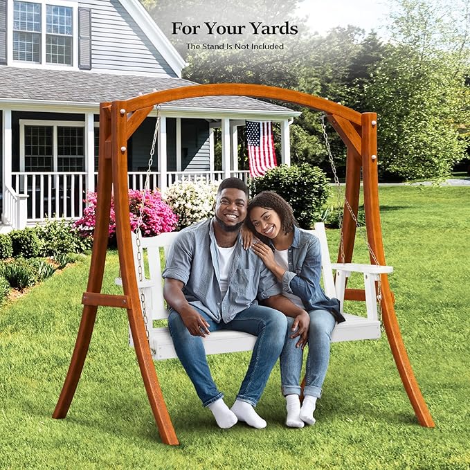 VINGLI Upgraded Heavy Duty 880 LBS 4 FT Patio Wooden Porch Swing Solid Fir Wood, Outdoor Handing Swing Bench for Garden | Yard | Balcony | Tree, White