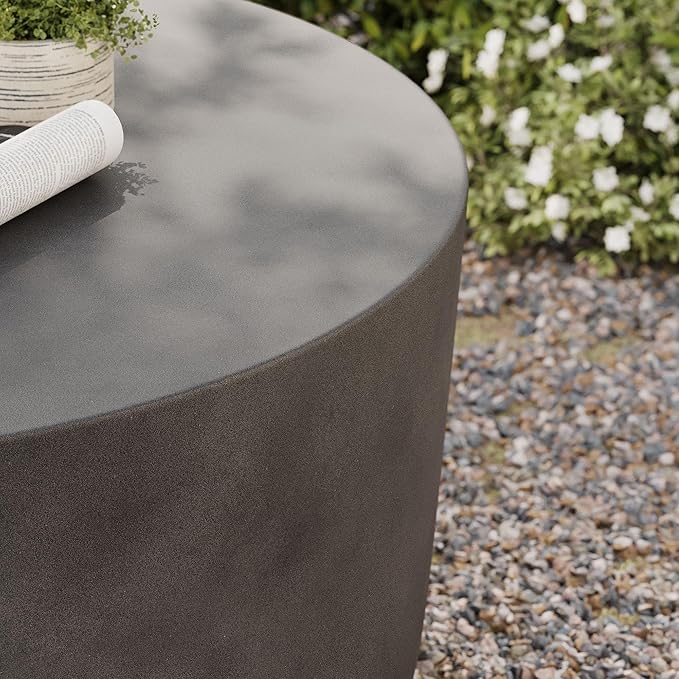 Modway Brion 34 Inch Round Concrete Coffee Table – Indoor/Outdoor Tapered Cylinder Coffee Table – Low Center Table for Living Room or Patio in Gray