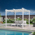 PURPLE LEAF 10' x 10' Outdoor Aluminum Pergola White Heavy-Duty Retractable Pergolas Patio Metal Pergola with Double Sun Shade Canopy and Light for Backyard Gardens Deck, White