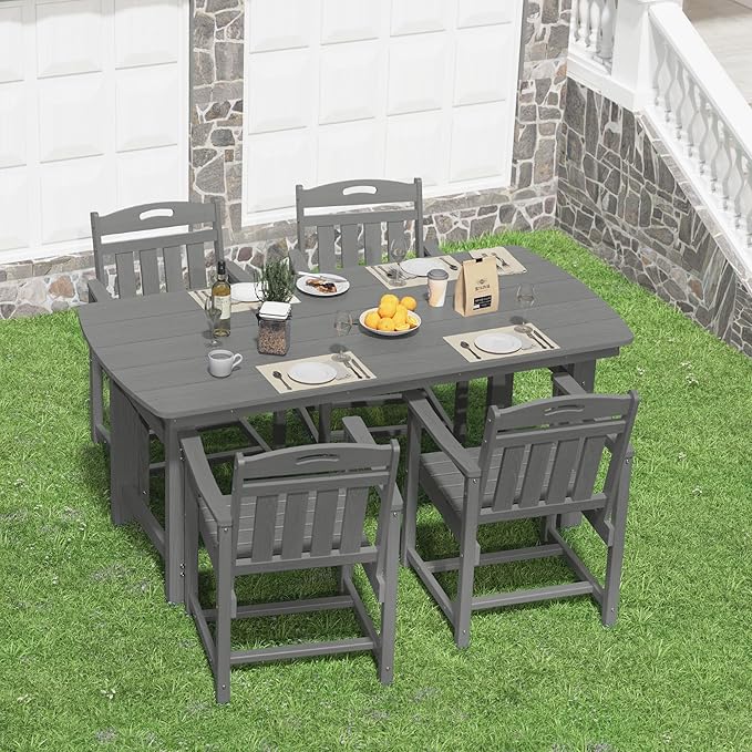 HDPE Outdoor Patio Dining Set with Table & 4 Chairs, All-Weather 5-Piece Outdoor Table and Chairs, 2" Umbrella Hole, Patio Furniture for Garden, Backyard, Deck | Grey