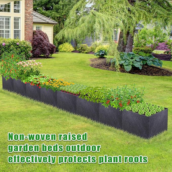 POILKMNI 16x2x1ft Fabric Raised Garden Bed - Outdoor Planter Box Non-Woven Fabric Patio Planting Bed Garden Grow Bed Bag for Growing Herbs, Flowers and Vegetables