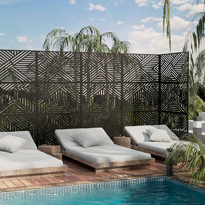 Casaphoria Metal Privacy Screen Outdoor, 72" H x 35" W Freestanding Decorative Privacy Screen for Patio Deck Balcony Garden with Stable Base, Ivan Black