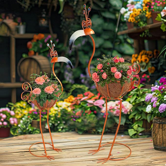 Metal Toucan Planter with Basket - Bird Planters for Outdoor Indoor Lawn,Yard,Porch,Patio, Garden Decorations（Set of 2）