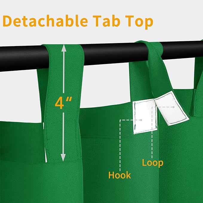 Easy-Going Outdoor Patio Curtains Detachable Tab Top Windproof Weatherproof Curtain for Cabana, Porch, Pergola and Gazebo, Tab Bottom Drape, 2 Panels, 54W x 84L inch, Green