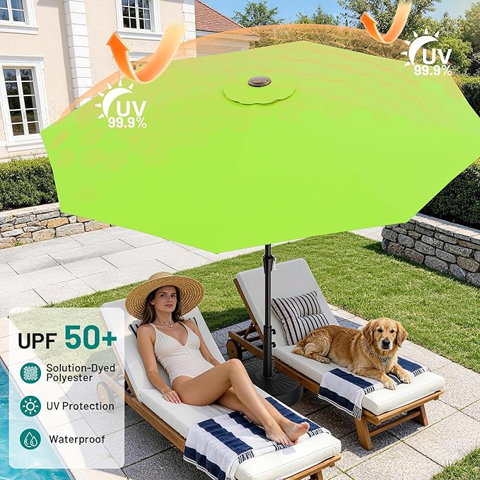AreShark 9 FT Patio Umbrella for Outdoor, Outdoor Umbrella with Push Button Tilt and Crank, Outdoor Patio Umbrellas with 8 Sturdy Ribs for Market, Garden, Deck, Backyard, Pool (Apple Green)