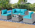 Shintenchi 5 Pieces Outdoor Patio Furniture Sets, Patio Sectional Sofa Couch, Gray PE Wicker Furniture Modular Patio Conversation Sets Patio Sofa with Washable Cushions & Table（Blue）
