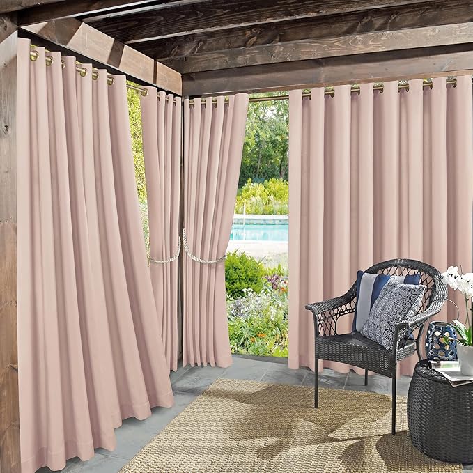Sun Zero Marina Indoor/Outdoor UV Protectant Energy Efficient Grommet Curtain Panel, 54" x 95", Rose Quartz
