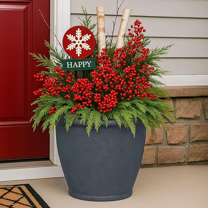 Sunnydaze 20-Inch Anjelica Large Plastic Pot for Plants - Outdoor Double-Walled Large Plastic Planter with Drillable Drainage Holes - Slate