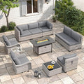 8-Seat Outdoor Wicker Patio Furniture Set with Fire Pit Table, Modular Rattan Sectional Sofa & 2 Swivel Rocking Chairs, 4" Thick Cushions, Rust-Resistant Frame,Black