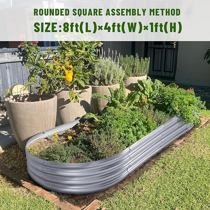 Land Guard 2Pcs Galvanized Steel Raised Garden Bed,8 x 4 x 1 ft Large Metal Raised Planter Beds, Aluminum Raised Garden Bed for Vegetables, 8 x 4 x 1ft(2pcs)