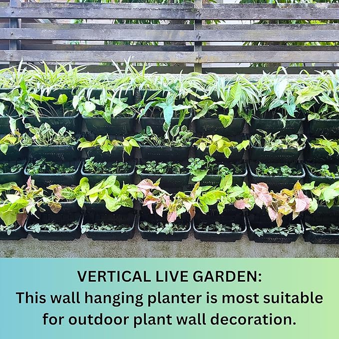 Maxona Vertical Garden Planter - 16 Pack, 13 inch Wall Mounted Planters for Patio Outdoor Decor, Home Green Plastic Balcony Pot, Plant Vegetable Fruit Herb Hanging Pocket Holder Flowerpot