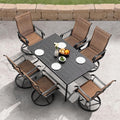 NUU GARDEN Patio Dining Set 7 Pieces Outdoor Dining Set for 6 Patio Swivel Chairs Textilene with 1 Metal Large Dining Table 6 Person Patio Set for Lawn Garden Deck, Brown and Black