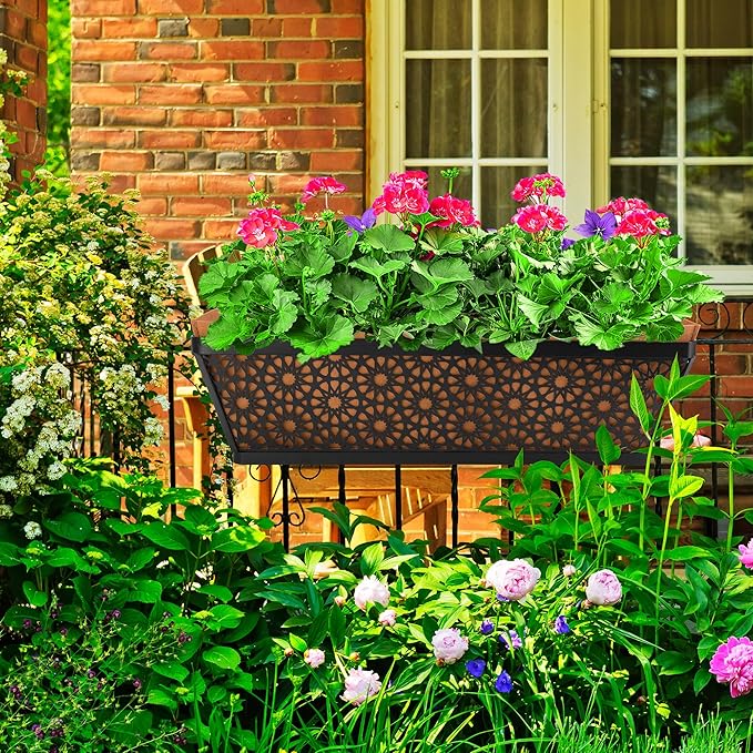 Adnee 4 Pcs 24 Inch Fabric Plant Window Box Liners-Rectangular Non-Woven Planter Basket Liner-Brown Felt Flower Hanging Basket for Outdoor Garden Wall Hanging Planter Flower Vegetables