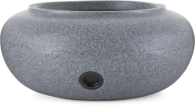 HC Companies Versatile 21 Inch Round Natural Decorative Plastic Outdoor Garden Hose Storage Pot with Side Hole for Faucet Connection, Granite