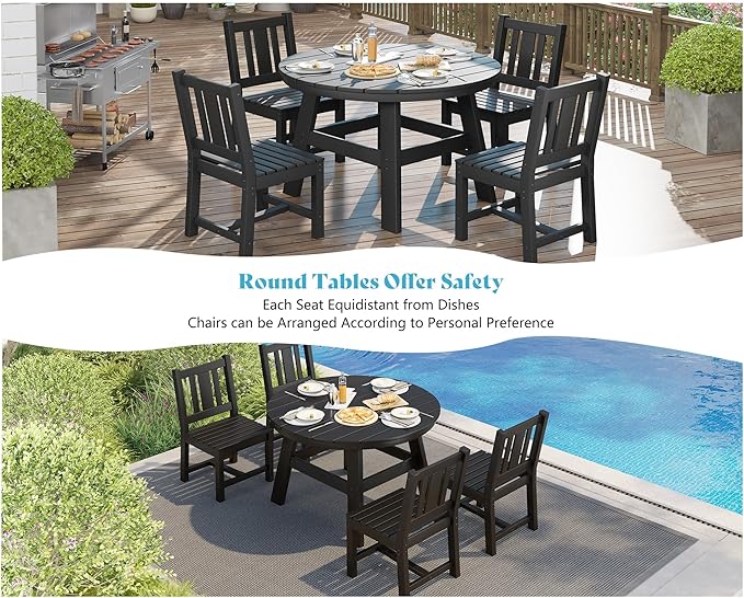 AMERLIFE 5 Piece HDPE Outdoor Dining Table & Chairs Set, All-Weather Patio Table and Chairs Set Furniture with Umbrella Hole for Garden, Backyard, Poolside, Seaside, Black