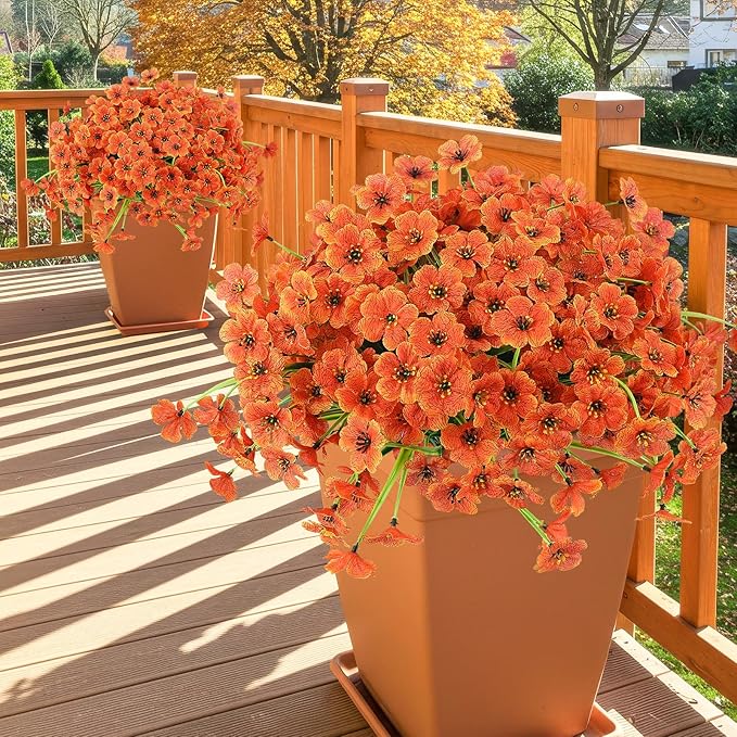 MACTING Artificial Fall Flowers for Outdoors 12 Bundles Faux Mums Plants Fake Silk Outdoor Flowers UV Resistant No Fade for Planters Front Door Porch Patio Outside Thanksgiving Autumn Decor,Orange
