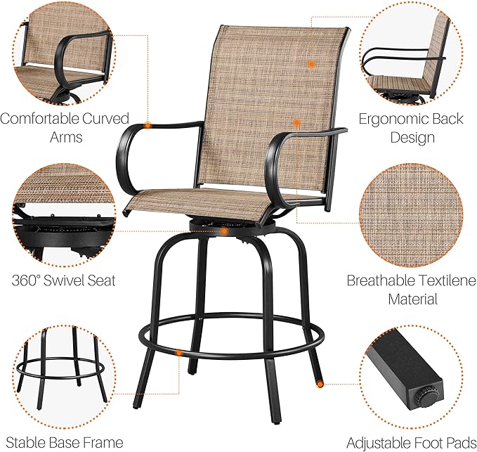 Yaheetech Patio Swivel Bar Stools Outdoor Chairs Set of 6 Outdoor High Bistro Stools Outdoor Furniture, All-Weather Patio Stools for Outside, Beach, Lawn, Poolside and Garden, Black/Brown