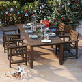 5-Piece Brown Outdoor Dining Set for 4, 75.2'' HDPE Table with Umbrella Hole & Chairs, Weather-Resistant Patio Furniture for Garden, Lawn, or Poolside