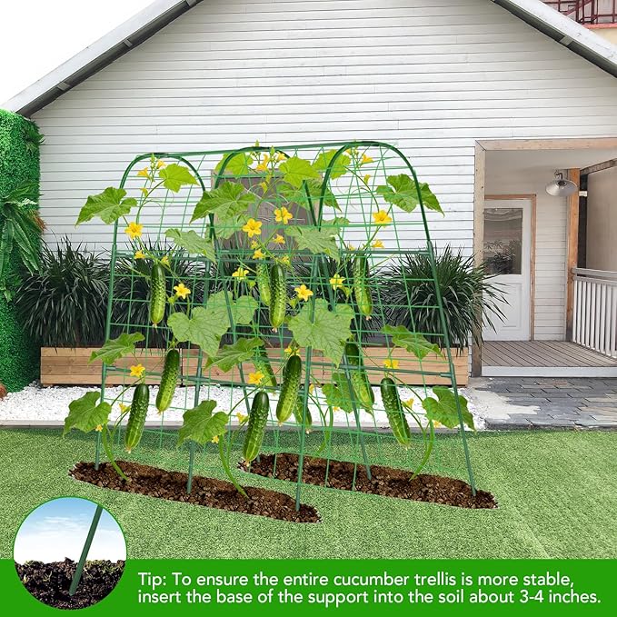 Cucumber Trellis for Raised Bed, U-Shape Garden Trellis for Climbing Plants Outdoor, Metal Arch Vegetables Trellis, Plant Support for Grape Vine Beans Squash Peas Flower