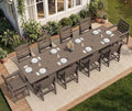 SERWALL Patio Dining Sets for 10 Person, HDPE Dining Set with 2 Tables, 8 Armless Chairs and 2 Armed Dining Chairs, Coffee