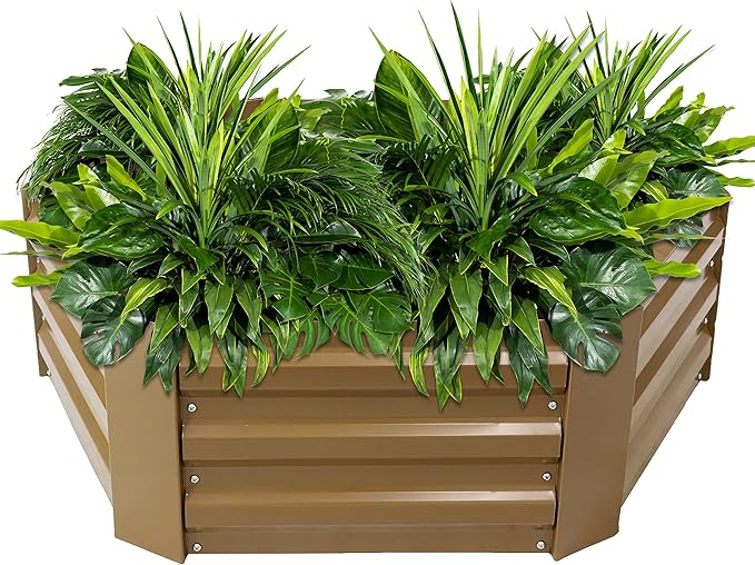 Sunnydaze 11.75" H Raised Metal Garden Bed - Galvanized Raised Garden Bed Outdoor for Vegetables and Flowers - Brown - Hexagon
