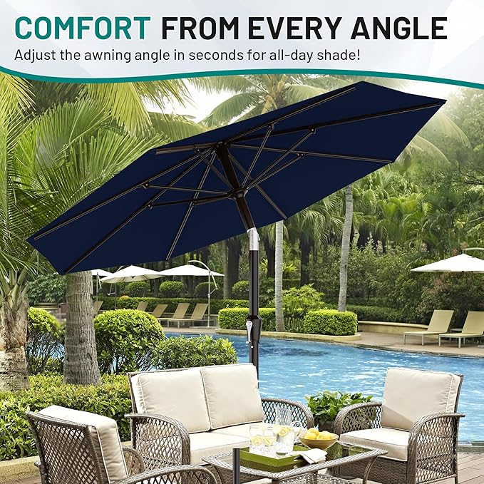 AreShark 9 FT Patio Umbrella for Outdoor, Outdoor Umbrella with Push Button Tilt and Crank, Outdoor Patio Umbrellas with 8 Sturdy Ribs for Market, Garden, Deck, Backyard, Pool (Navy)