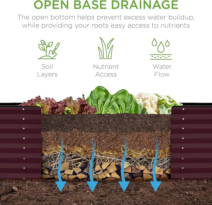 Best Choice Products 8x2x2ft Raised Outdoor Metal Garden Bed, Deep Root Box Planter for Vegetables, Flowers, Herbs, 240 Gallon Capacity, 100% Non Toxic Materials - Burgundy