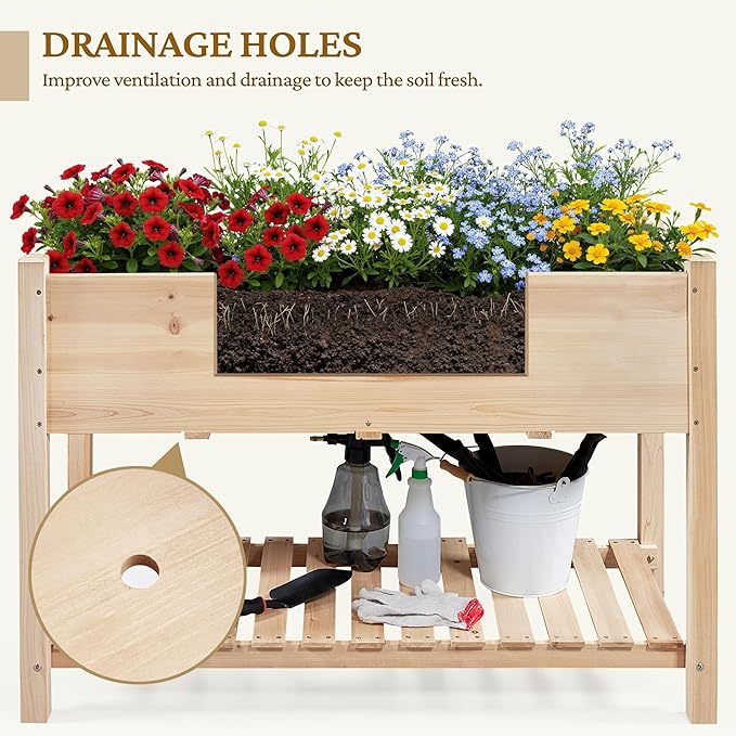 Yaheetech 47x23x32in Wooden Raised Garden Bed with Legs & Storage Shelf Horticulture Wooden Elevated Planter Box Vegetable Growing Bed for Flower/Herb/Backyard/Patio