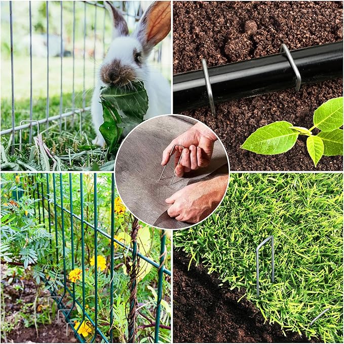 HongWay 60 Pack 6 Inch Landscape Staples, Galvanized Garden Stakes 11 Gauge Plant Cover Stakes U-Shaped Tent Stakes Landscaping Pins Yard Ground Staples for Lawn, Turf, Fence, Irrigation Hose