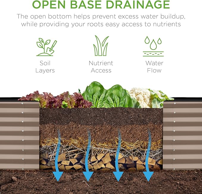 Best Choice Products 8x2x2ft Raised Outdoor Metal Garden Bed, Deep Root Box Planter for Vegetables, Flowers, Herbs, 240 Gallon Capacity, 100% Non Toxic Materials - Taupe