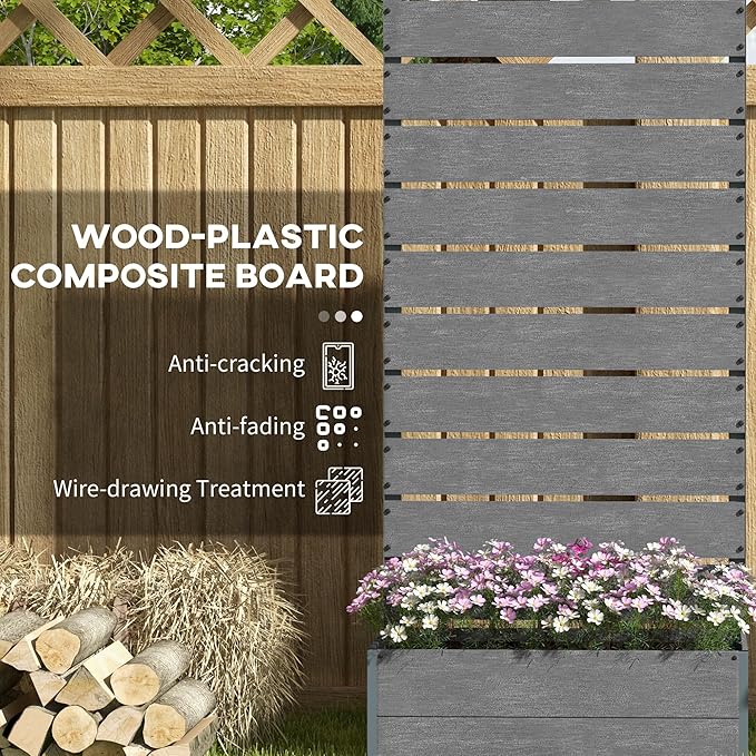 Outsunny Raised Garden Bed with Trellis for Climbing Plants, Planter Box with Self Draining Gap, Freestanding Trellis Planter for Outdoor, Patio, Deck, 28.25" x 15" x 59", Gray