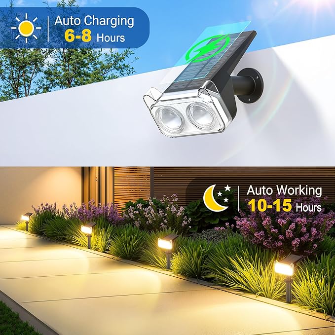 LETMY Solar Spot Lights Outdoor Waterproof with Bigger LED, 6 Pack 135°Adjustable Solar Lights Outdoor, 2-in-1 Wall Lights & 2 Modes Landscape Spotlights for Tree Yard Pathway Garden Decor(Warm White)