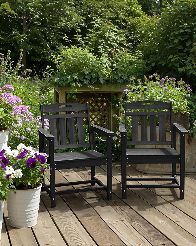 Outdoor Patio Dining Chair - All-Weather Fade-Resistant HDPE, Low Maintenance - for Garden, Backyard, Deck - New Black