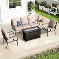 MFSTUDIO 5 Seats Large Metal Patio Conversation Sets, 4 Pieces Outdoor Sectional Furniture Sofa with 2 x Fixed Chairs, 1 x 3-seat Sofa and 1 x 45 inches Rectangular Propane Fire Pit Table