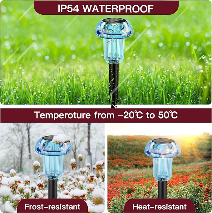 Easter Solar Pathway Lights Outdoor Decorative 4 Pack, Blue LED Mushroom Solar Lights Outdoor Waterproof Solar Powered Decor for Yard Driveway Patio, Valentines Day Halloween Christmas Garden Decor