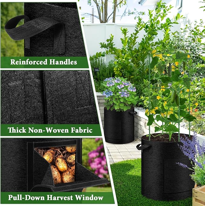 2 Pack 15 Gallon Potato Grow Bags with Pull-Down Harvest Window, Potato Bags for Growing Potatoes Heavy Duty Thickened Nonwoven Fabric Gardening Vegetable Growing Bags with Visible Window