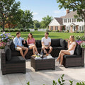 LEVELEVE 7 Pieces Outdoor Patio Furniture Sets,Rattan Conversation Sectional Set,Manual Weaving Wicker Patio Sofa with Tea Table(Black 7pcs)