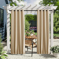 NICETOWN 2 Panels Outdoor Patio Curtains Windproof & Waterproof, Top & Bottom Grommet & Back Tab Light Blocking Thermal Drapes Privacy for Yard/Porch with Ropes for Fixed, Biscotti Beige, W46 x L63