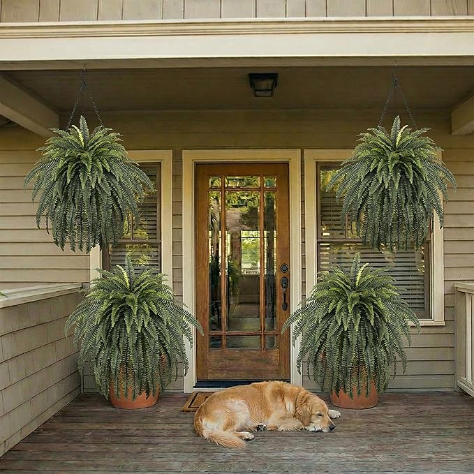 68" Artificial Ferns for Outdoor, UV Resistant Giant Faux Boston Fern Bush with 92 Fronds, Large Fake Plants Fade Resistant for Porch Patio Garden Home Decor