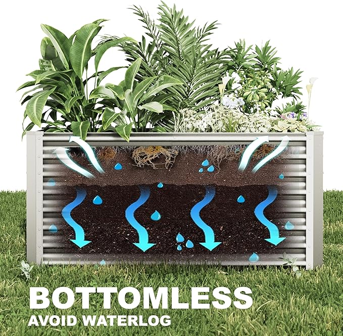 12x2x2ft Raised Garden Beds Outdoor Kit, Galvanized Planter Garden Boxes Outdoor, Metal Raised Garden Beds for Vegetables,Fruits,Herb,Flower,Silver