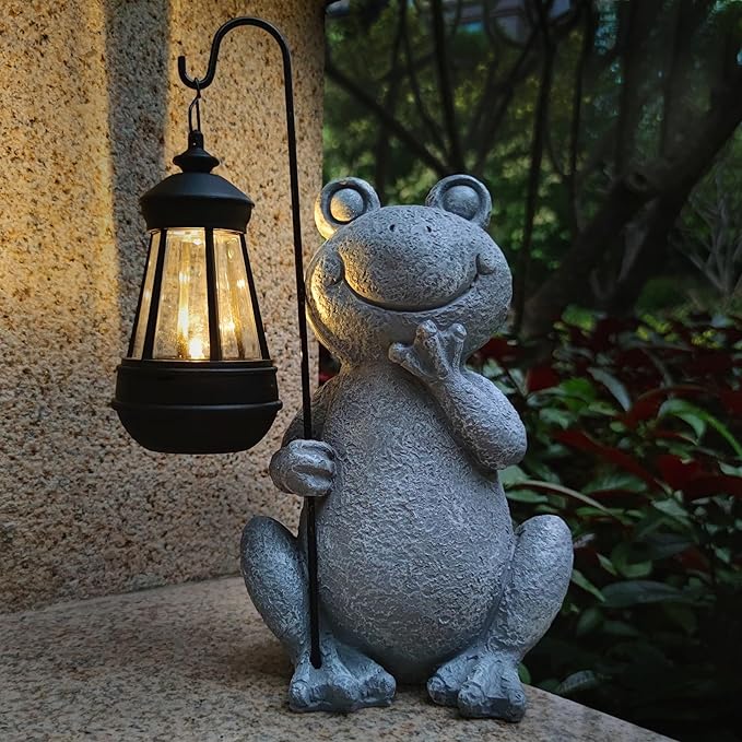 Frog Solar Garden Statues,Resin Frog Figurine Decorations with Solar Lights Lantern, Outdoor Figurines Lawn Garden Statue Decor Art for Lawn,Yard,Balcony Ornament,Gift for Home Mom.