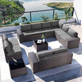 Kullavik 12 Pieces Outdoor Patio Furniture Set PE Wicker Rattan Sectional Sofa Patio Conversation Sets,Grey