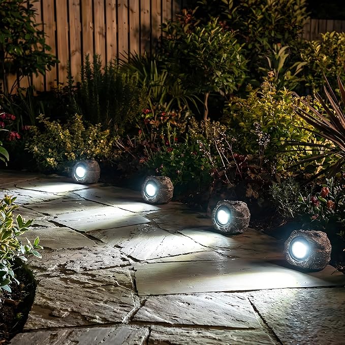 Solar Rock Lights Outdoor – 2 Pack Waterproof LED Landscape Garden Spotlights, Realistic Stone Design, Wireless Solar Powered Pathway Lights for Yard, Walkway, Patio & Lawn Decoration (Auto On/Off)