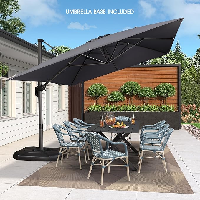 PURPLE LEAF 10' X 13' Patio Umbrella with Base Outdoor Cantilever Rectangle Offset Umbrella with 360-degree Rotation for Garden Deck Pool Patio Grey