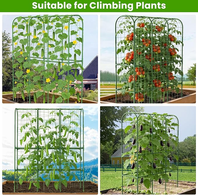 2 Pack 65in Tall Cucumber Trellis for Raised Bed, 50" L x 65" H Metal Garden Trellis for Climbing Plants Outdoor, U-Shape Vegetables Trellis Support for Squash Zucchini